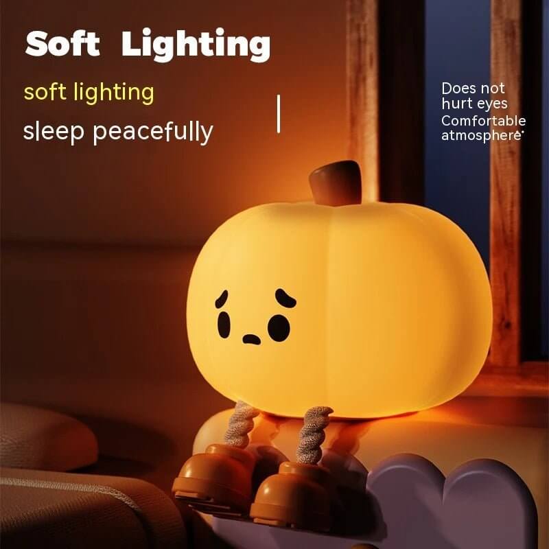 Pumpkin night light | Dimmable bedside lamp | Halloween décor light | Cozy bedroom night lamp | Autumn pumpkin light | USB rechargeable lamp | Soft warm glow light | Portable pumpkin lamp | Cute bedside décor | Fall home decoration