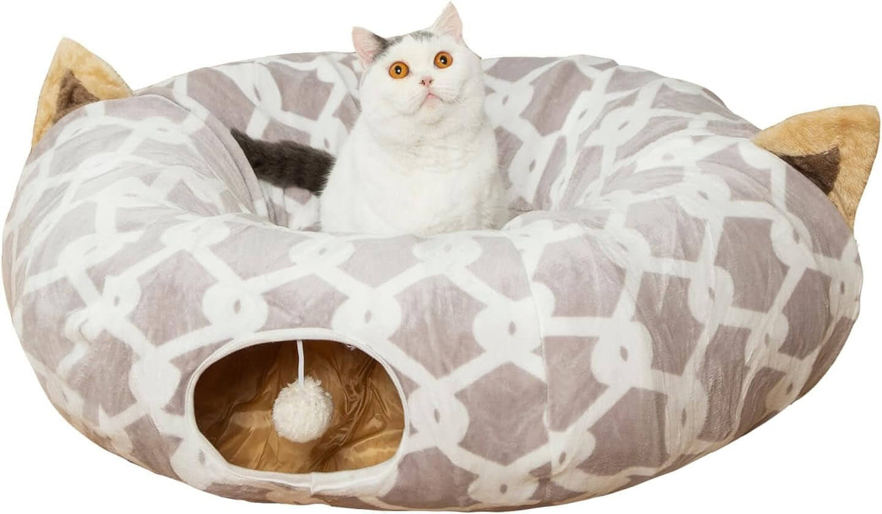 Cozy Cat Tunnel Bed  | Cat tunnel bed | Interactive cat toy | Cat play tunnel | Cozy cat hideaway | Indoor cat playground | Fluffy toy cat bed | Cat activity tunnel | Comfortable cat lounge | Pet tunnel bed | Cat exercise toy