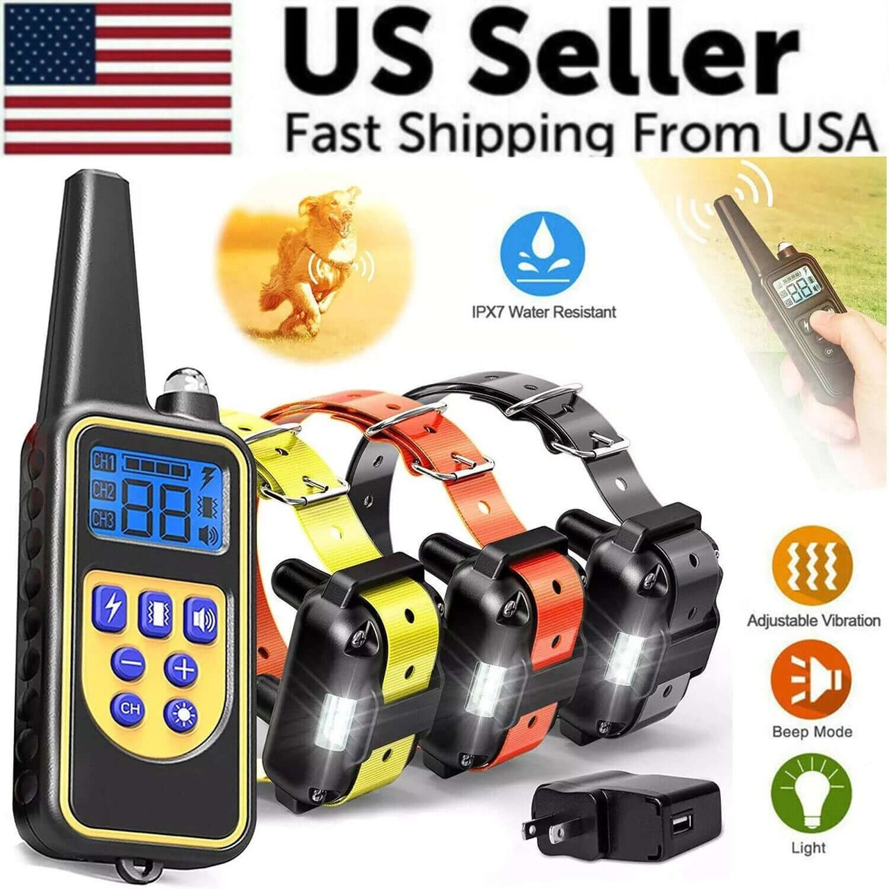Waterproof Dog Shock Trainer | Waterproof dog training collar | Remote dog shock trainer | Rechargeable pet training collar | Dog obedience training device | Long-range dog trainer | Adjustable electric dog collar | Anti-bark training collar | Safe vibration dog trainer | Professional dog training tool | Pet behavior correction collar