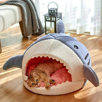 Luxury Plush Shark Pet Bed  | Luxury shark pet bed | Plush shark bed for cats | Cozy dog bed shark design | Soft warm pet sleeping house | Cute cat cave bed | Comfortable dog rest nest | Funny shark mouth pet bed | Washable plush pet bed | Enclosed pet sleeping pod | Small dog and cat bed