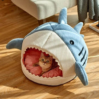 Luxury Plush Shark Pet Bed  | Luxury shark pet bed | Plush shark bed for cats | Cozy dog bed shark design | Soft warm pet sleeping house | Cute cat cave bed | Comfortable dog rest nest | Funny shark mouth pet bed | Washable plush pet bed | Enclosed pet sleeping pod | Small dog and cat bed