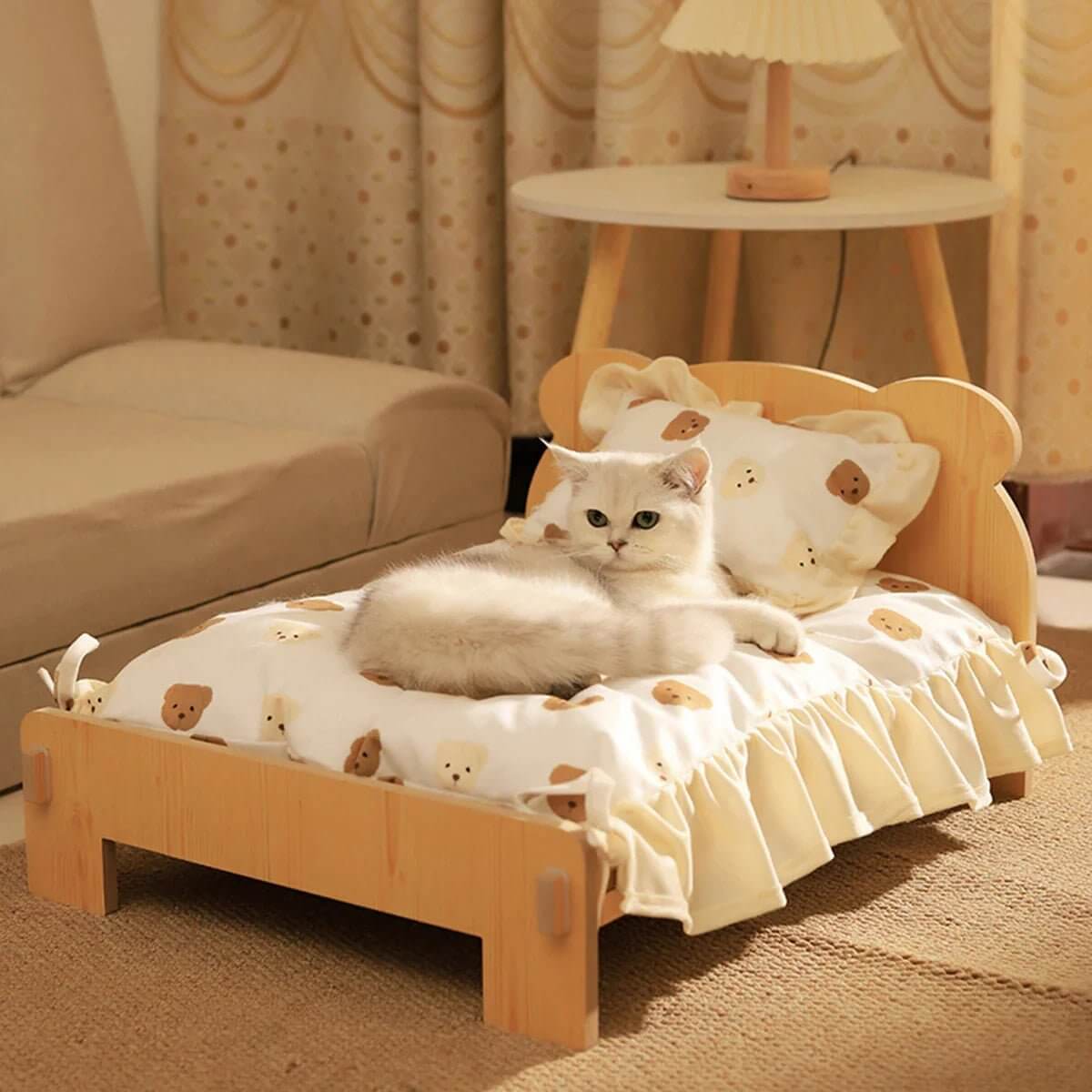 Cozy Teddy Bear Wooden Cat and Dog Bed | Cozy Teddy Bear Wooden Cat and Dog Bed - Perfect Indoor Furniture for Small Pets (20x11 Inch) - Cosrac
