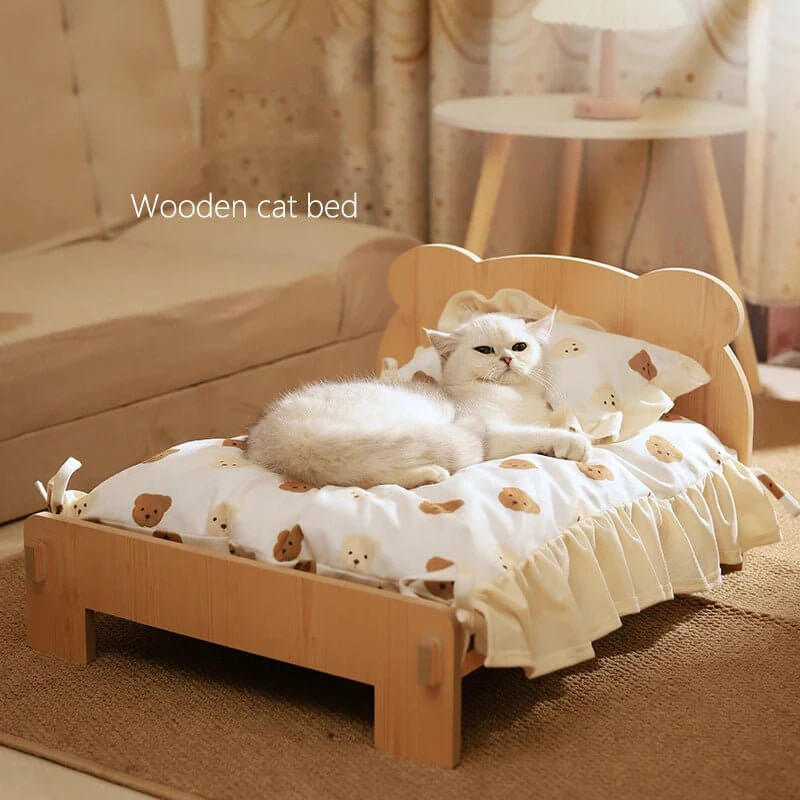 Cozy Teddy Bear Wooden Cat and Dog Bed | Cozy Teddy Bear Wooden Cat and Dog Bed - Perfect Indoor Furniture for Small Pets (20x11 Inch) - Cosrac