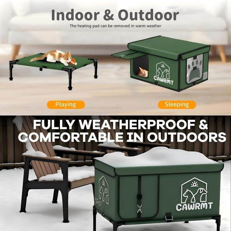 heated cat house | Deluxe Insulated Winter Heated Cat House - Waterproof Shelter with Adjustable Legs for Feral Cats and Kittens - Cosrac