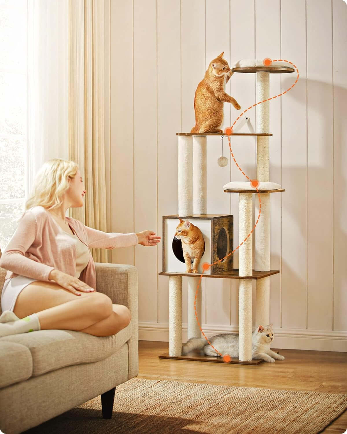 Deluxe Multi - Level Cat Tree – Sturdy, Stylish & Fun Indoor Playground - Cosrac